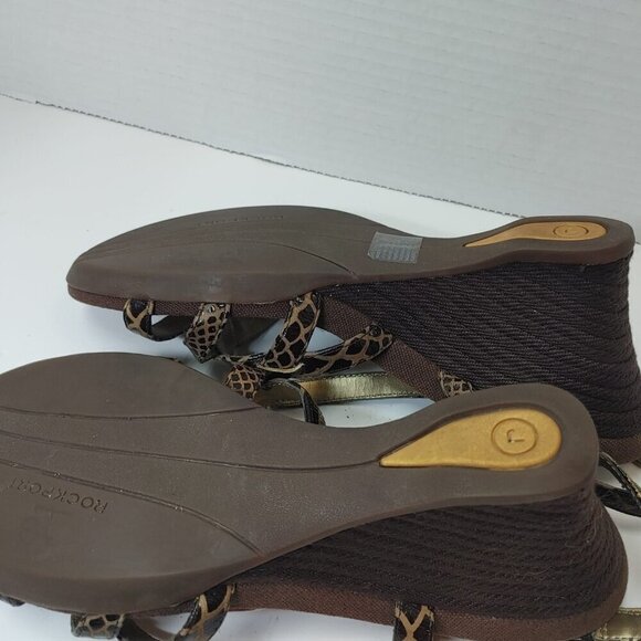 ROCKPORT Snake Print Slip-On Strappy Wedge Sandals Summer Shoes Black Brown 9M - Picture 5 of 9